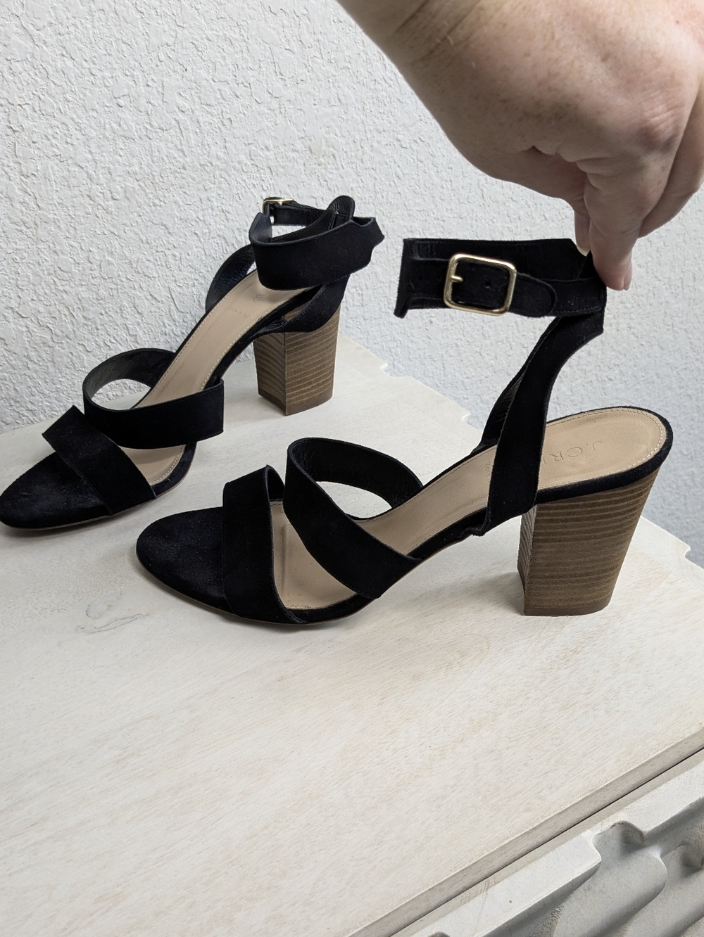 J. Crew Suede Sandal Heels Size 11 Stacked Wood Heel 3.5" Excellent Condition
